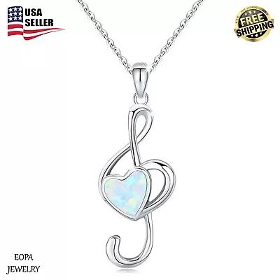 Music Note Necklace 925 Sterling Silver Opal Music Note Necklace For Women • $110