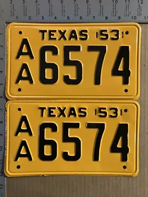 1953 Texas License Plate Pair AA 5674 YOM DMV Low Number 13760 • $111.87