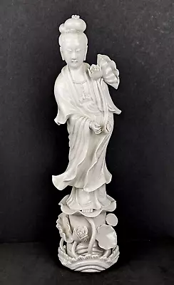 Antique Chinese 14  Kwan Quan Yin Blanc De Chine Porcelain Goddess Statue • $249