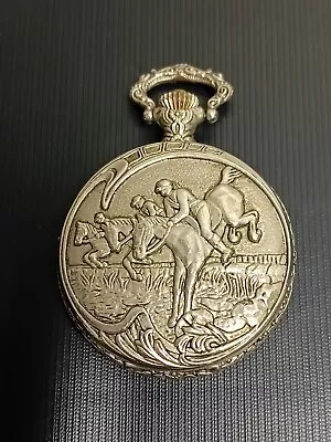 Geneva Horse Racing Vintage Silver Coloured Wind Up Mechanical Pocket Watch • £9.99