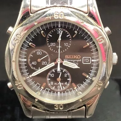 Seiko 7T32-7E00 Chronograph SQ 50 Watch Quartz Bracelet Silver Working RMF03-RP • £41