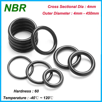NBR O Ring Black Nitrile Rubber Orings OD 4-450mm Gasket Resistant Seals THK 4mm • £1.67