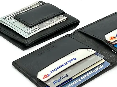 RFID Blocking Leather Slim Men's Bifold Magnetic Money Clip ID Card Holder Walle • $16.20