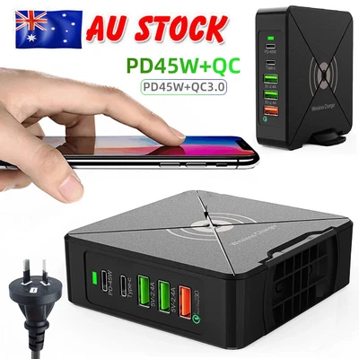 $35.90 • Buy 5 Ports PD USB Charger Quick Charge 3.0 Adapter HUB Wireless Charging Station