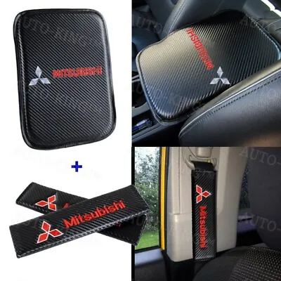 For MITSUBISHI Carbon Fiber Car Center Armrest Cushion Mat Pad + Seat Belt Cover • $14.53