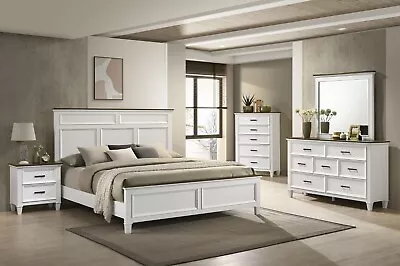 NEW Two-Tone Queen King 5PC White Modern Rustic Bedroom Furniture Set B/D/M/N/C • $1729.99