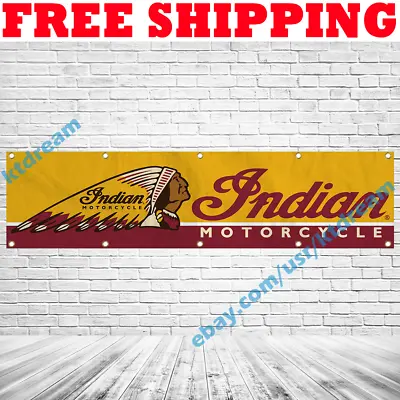 $17.95 • Buy Indian Motorcycles Banner Flag 2x8 Ft Racing Shop Garage Wall Sign Decor 2019