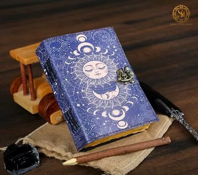 Leather Journal Celestial Sun & Moon Handmade Vintage Deckle Edge Paper Blank • $26.62