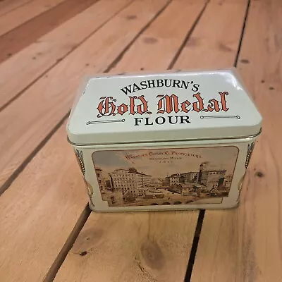 Washburn's Gold Medal Flour Metal Recipe Box Tin Hinged Lid • $11.98