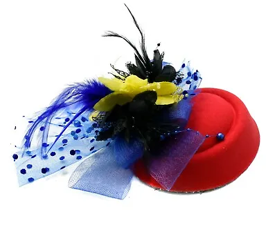 £14.99 • Buy Red Black Blue Ye Pillbox Wedding Hat Ladies Headpiece Felt Hatinator Fascinator