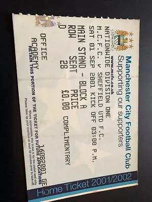 Manchester City V Sheffield Utd League 1st Sep 2001..Match Ticket • £1