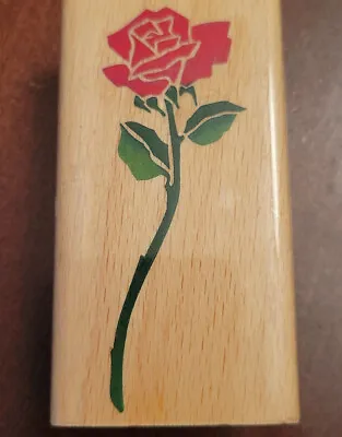 Posh Impressions Long Stemmed Rose Wooden Rubber Stamp • $10