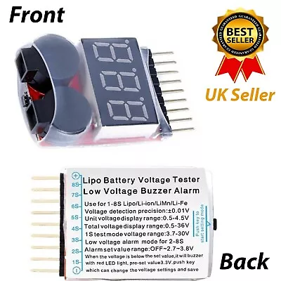 1/2/3/5 1S To 8S Lipo Battery Meter / Tester RC / Low Voltage Alarm / Buzzer • £3.19