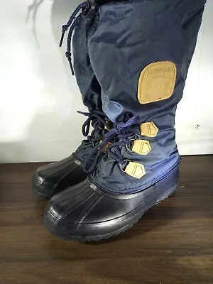 Vintage SOREL 'Snowlion' Blue Nylon & Rubber Tall Winter Boots Women's Sz. 7 • $39.99