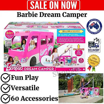 Barbie 60 Piece Dream Camper Van 3in1 Playset Accessories Barbie Adventure Toys • $134.95