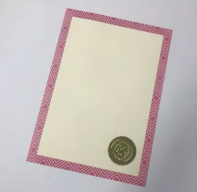 30 A4 Paper Plain Certificates With Pink Border & 30 Gold Embossed Virtus Seals • £9.99