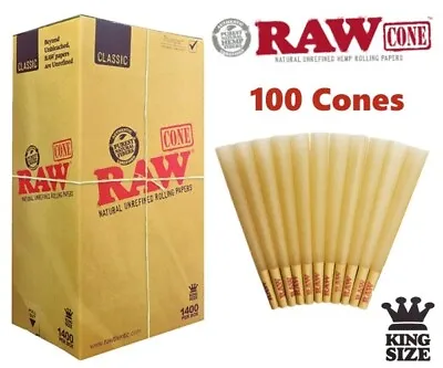 Authentic RAW Classic King Size W/Filter Tip Pre-Rolled Cones 100 Pack US • $15.75