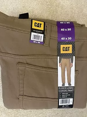 CAT Caterpillar Fleece Lined Tan Canvas Work Pants Men's Sz 40 X 30 Insulated • $28