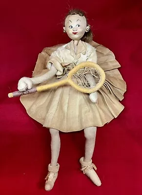 Vintage Klumpe Roldan Style Cloth Felt Doll Figurine Girl Tennis Player • $4.99