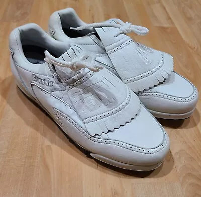 New Etonic ST Plus Golf Shoes White Men's Size 9 M Metal Spikes Lace Flap • $32.56
