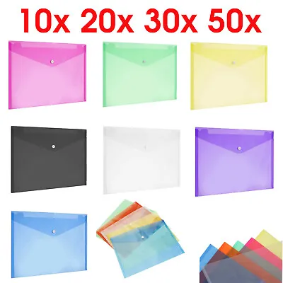 A4 Plastic Wallets Folders Document Stud Filing Paper Storage School Office PACK • £6.95
