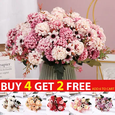 15 Heads Artificial Silk Fake Flowers Bunch Bouquet Wedding Home Party Decor UK • £3.49