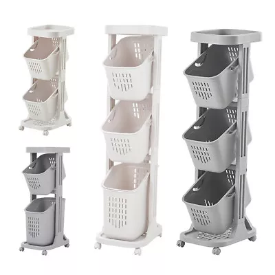 2/3 Basket Wheel Bin Laundry Washing Basket Trolley Rolling Hamper Storage Unit • £18.95