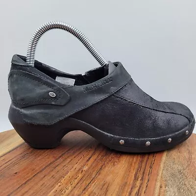 Merrell Luxe Wrap Clog Shoes Womens 7.5 Black Leather Studded Chunky Block Heel • $19.99