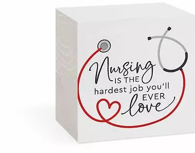 P. Graham Dunn Nursing Hardest Job Love Classic White 3 X 3 Pine Wood Tabletop • $11.49