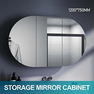 Oval Mirror Cabinet Medicine Shaving Bathroom Wall Hung Or In-wall 1200x750mm • $197