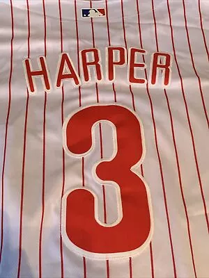 Bryce Harper #3 Philadelphia Phillies White Stitched Pinstripe Jersey Mens Large • $49.95