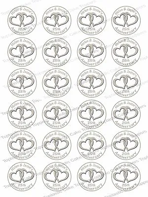 24 Personalised 25th Silver Wedding Anniversary Icing Cupcake Toppers • £6.15