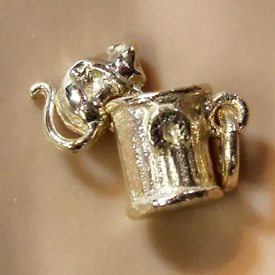 9ct Gold New  Movable Cat On A Dustbin Charm • £84.95