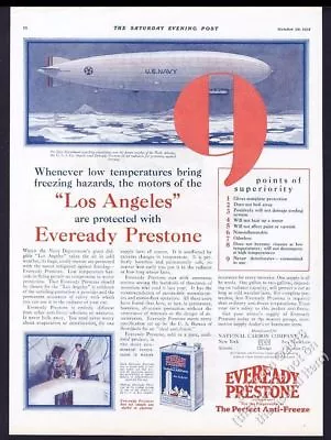 1928 USS Los Angeles US Navy Zeppelin Blimp Art Eveready Prestone Anti-freeze Ad • $29.97