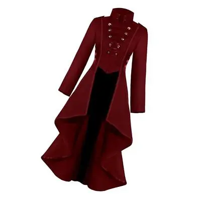 Womens Steampunk Gothic Long Coat Tail Jacket Cosplay Costume Suit Red M • £25.27