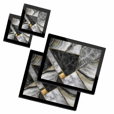 £34.99 • Buy 2 Glass Placemates & 2 Glass Coaster  - Marble Granite Agate Effect Collage  #21