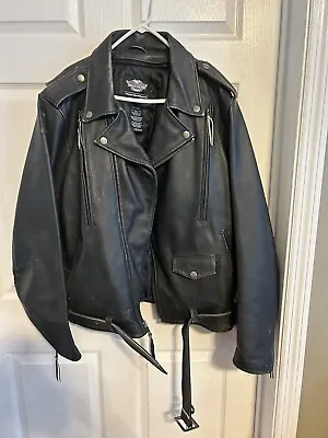 Harley Davidson Heavy Leather Jacket Vintage Black Size XL Biker Motorcycle • $210