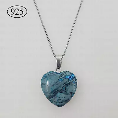 Love Heart Chakra Chrysocolla Necklace Healing Crystal 925 Sterling Silver • £4.99