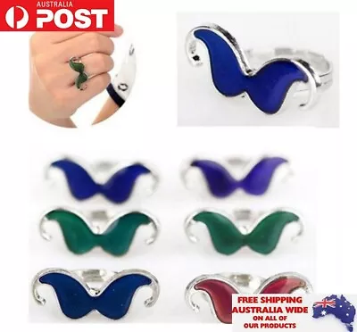 Mustache Mood Ring Resizable Temp Colour Changing Emotions Novelty Unisex Kids • $5.75