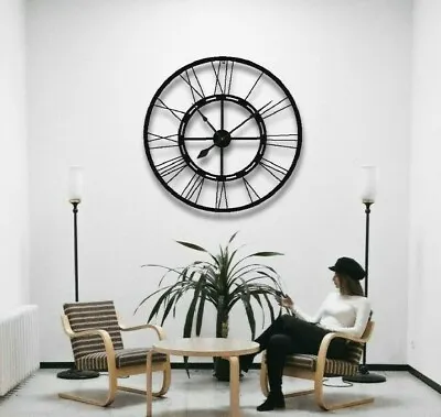 100cm Handmade Large Wall Clock Metal Clock Roman Numerals Black Wall Clock • $58.65