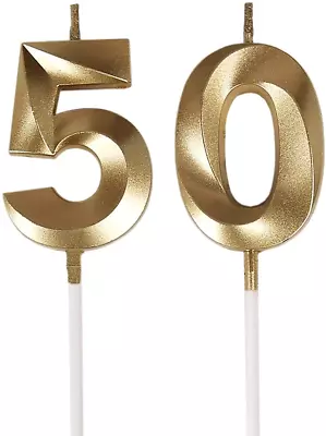 50Th Birthday CandlesGold Number 50 Cake Topper For Birthday Decorations Party  • £12.13