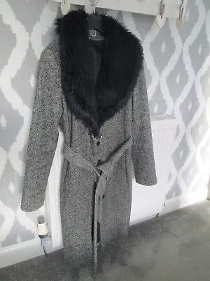 £9.99 • Buy Ladies Black Faux Fur Collared Coat - Size 10-12