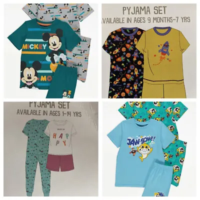 Baby Girl Boy Kids Mickey Mouse Baby Shark Rocket Short Long Pyjamas PJ'S 2 Pack • £7.99