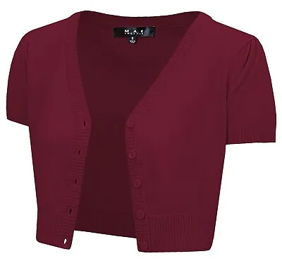 YEMAK Women's Cropped Bolero Cap Sleeve Button-Down Cardigan Sweater HB2137(S-L) • $16.50