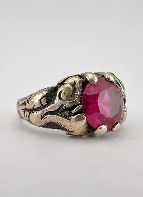 Antique Chinese Victorian 9k-10k Rose Gold Dragon & Synthetic Lab Ruby Ring • $895