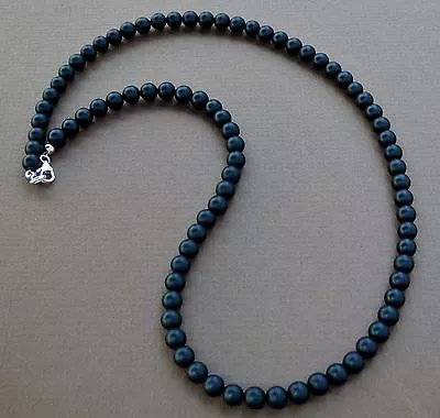 Onyx Black Bead Necklace 6mm Sterling Silver Clasp Custom Length 16  - 30  • $32.95