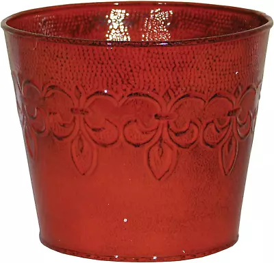 MPT01638 Fluer De Lis Series Metal Flower Pot 8  Cayenne Red 8 Inch Planter 4 • $25.88