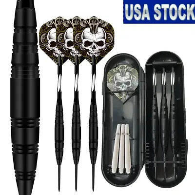 Professional Darts 3PCS Black 23g Steel Tip Skull Darts Toys Needles Set W/ Case • $11.99