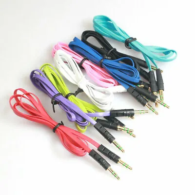 Flat Aux Cable Audio Lead 3.5mm Jack Stereo Male For Car Phone MP3 IPad Tab 1M • £2.79