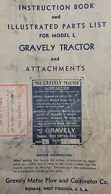 $198.65 • Buy Gravely 1938 Model L Walk-Behind Tractor & Implements Color Owner & Parts Manual